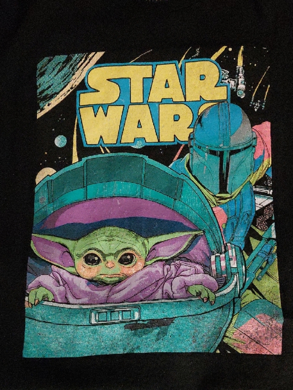 Star Wars Black Graphic Tee Featuring The Mandalorian & "Baby Yoda"